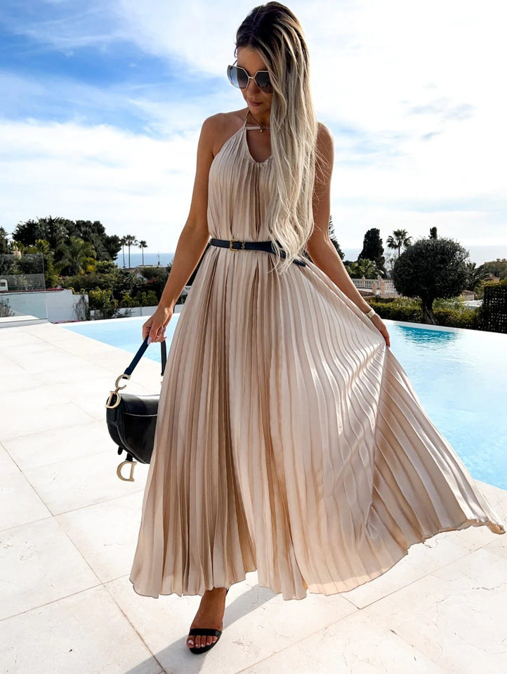 2022 Bohemian Pleated Maxi Dress with Belt