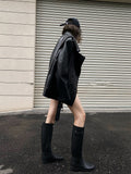 jing Dian 70's profile structure sense black loose locomotive leather jacket pu leather coat female 1 autumn and winter