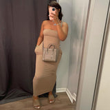 S390151 Women's  solid-color strapless dress, a fashionable and elegant long dress for women