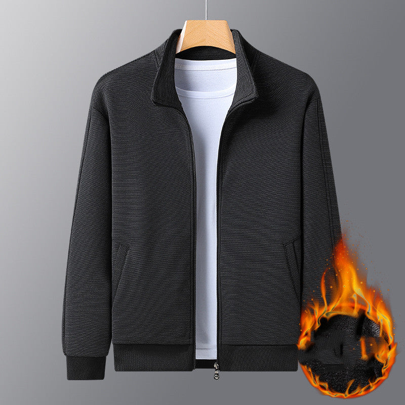 Dad Wears Jacket With A Stand-up Collar And A Casual Jacket