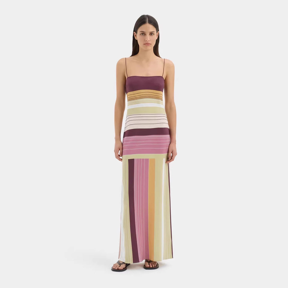 Color-blocking striped dress