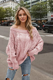 Autumn and winter off-the-shoulder large loose knitted sweater, one-neck solid color pullover sweater for women