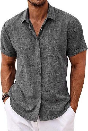 Men's linen shirts, short-sleeved casual shirts, button-down shirts, men's beach vacation