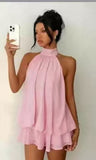 Halter-neck chiffon short skirt style casual wide Sanya vacation dress, vacation style dress